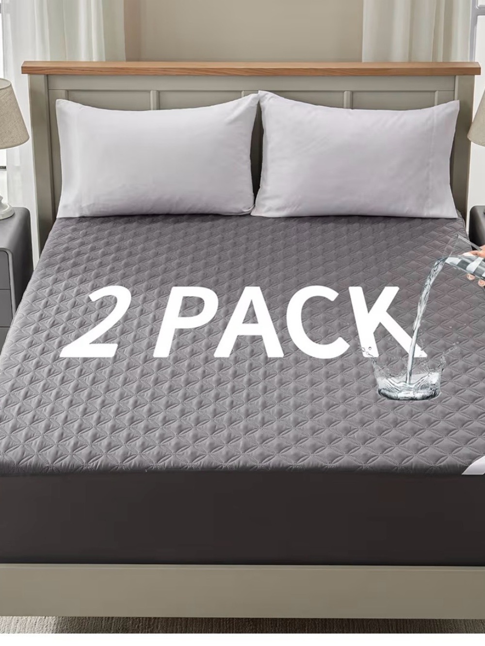 Waterproof Quilted Mattress Protector - 2 Pack (Gray) by Twin